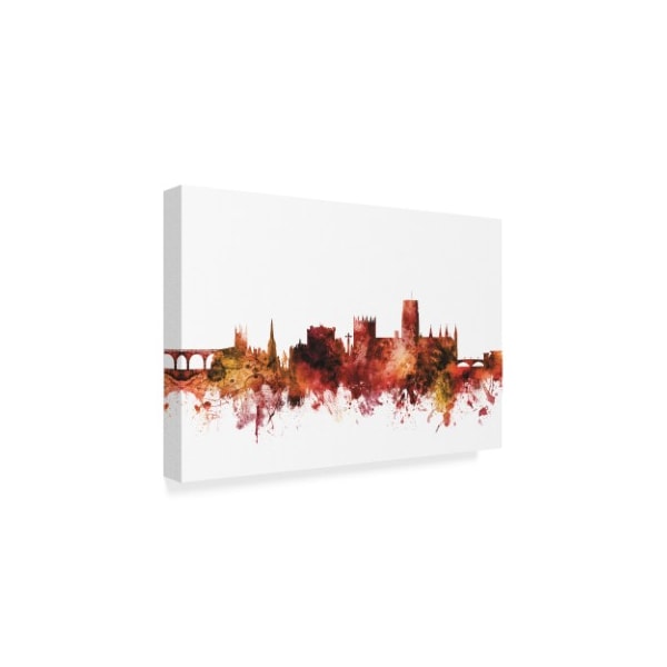 Michael Tompsett 'Durham England Skyline Cityscape Red' Canvas Art,12x19